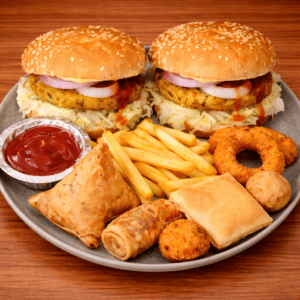 2 Chicken Burger + 1/2 Fries + 2 Chicken Cheese Shot