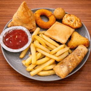 1 Pizza Pocket + 1 Corn Cheese Nugget + 1 Potato Cheese Shots + 1 Veg Fried Momo
