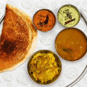 Benne Dosa + Sambar + Green Coconut Chutney + Red Chutney